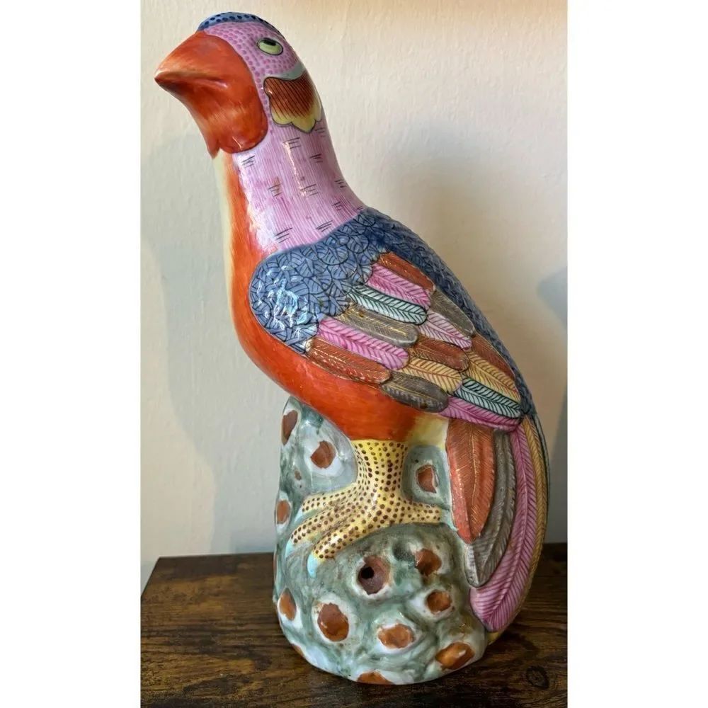 Antique Chinese Multicolor Glazed Porcelain Pheasant Sculpture